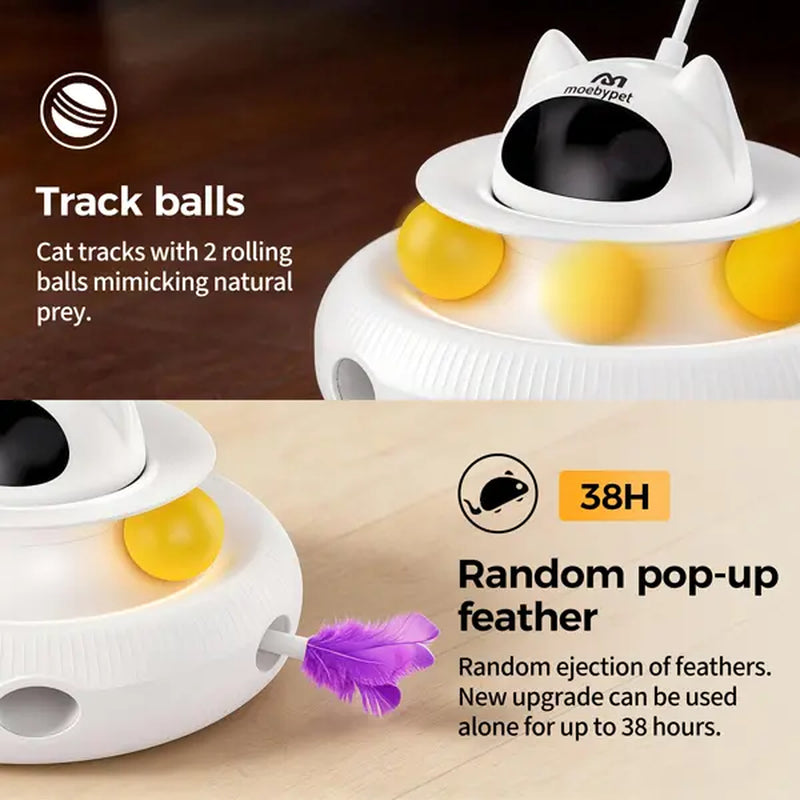 New 5-In-1 Interactive Cat Toy | Rotating Feather Teaser & Light Pointer & Track | Magic Box Cat Toy for Bored Indoor Cats